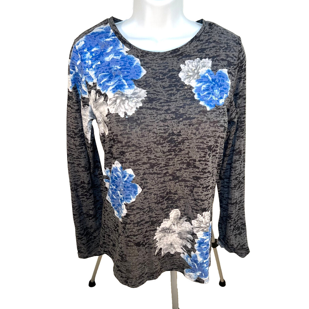 INC - Women's S Floral Blouse with Clear Sequins